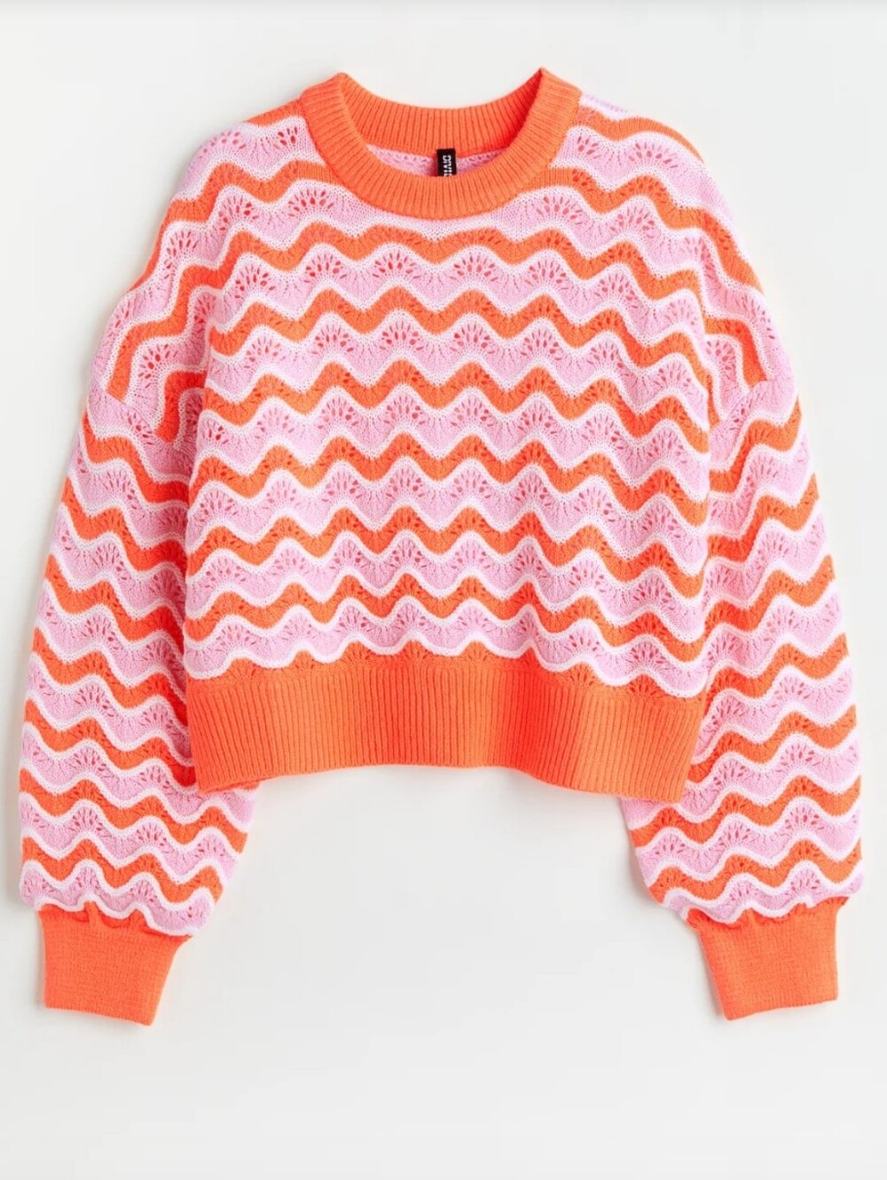 🧡🩷🤍GUC Divided By H&M "Orange🧡Pink🩷White🤍Wavy Knit Cropped Sweater"  Large
